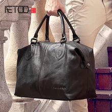 AETOO мужская кожаная дорожная сумка, ручная косая сумка для переноски большой емкости дорожная посылка, бизнес-сумка из воловьей кожи