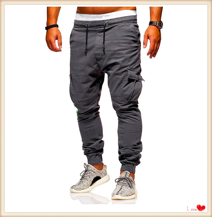 

New Design Casual Men Pants Cotton Slim Pant Straight Trousers Fashion Business Solid Dark Gray Black joggers Men Pantalon Homme
