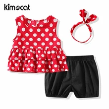 Kimocat Baby Girl Clothes Sleeveless Summer Short-Sleeved Shorts+Hair Band Three-Piece Cotton High Quality Girls Clothing Set zofz newborn baby clothing cotton baby girls short sleeve set three piece princess dress set with bow hair band and underpants
