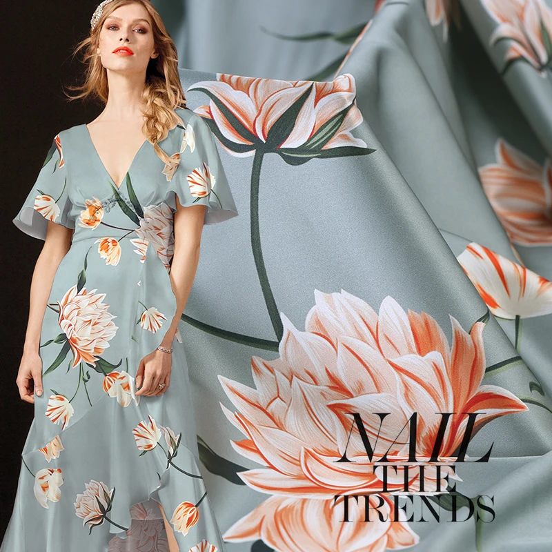 

108cm digital printed silk fabric meter 19 mm silk stretch satin fabric cheongsam dress spandex fabric wholesale silk cloth