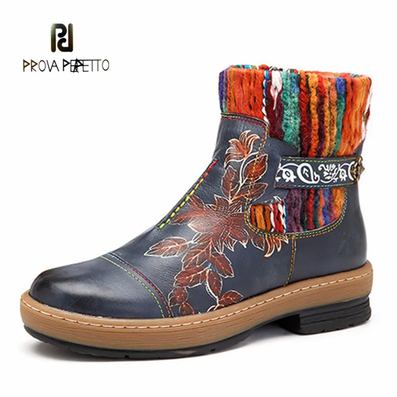 

Prova perfetto Vintage Bohemian Ankle Boots Women Shoes Genuine Leather Knitted Wool Boot Tube Shoes Woman Autumn Fashion Boots