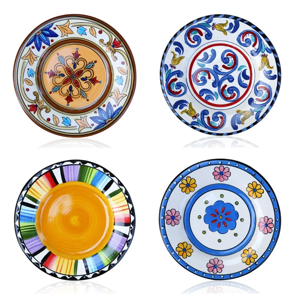 Italy Bohemian Style Dinner Plate Rainbow Pattern Porcelain 8.5 inch