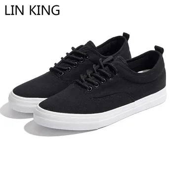 

LIN KING New Men's Summer Vulcanize Shoes Black White Man Outdoor Casual Sneakers Height Increase Round Toe Lace Up Canvas Shoes
