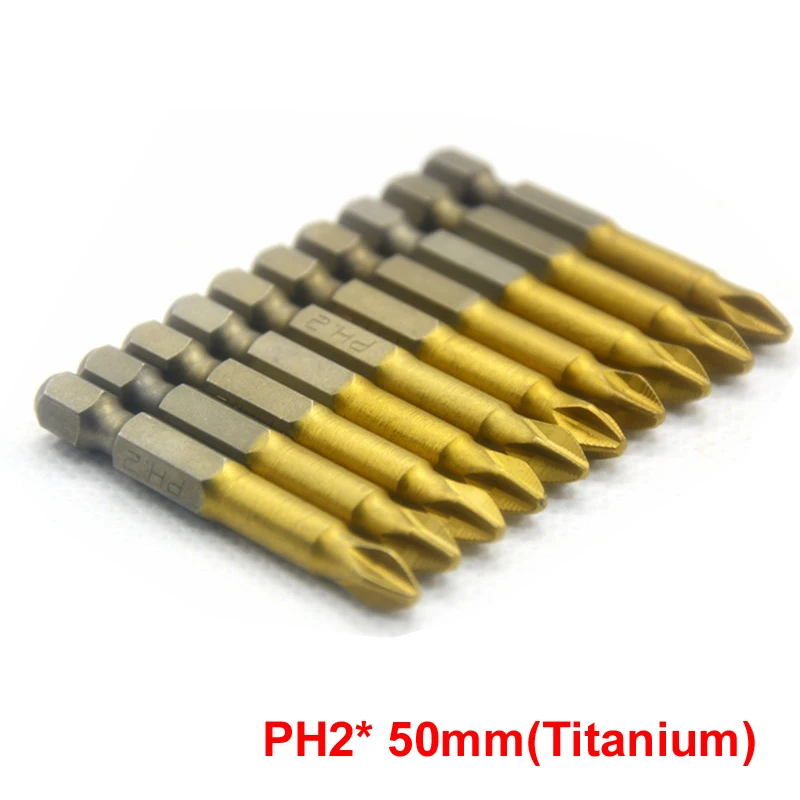 

10pcs 25mm 50mm 1/4" Shank Titanium Coated Anti Slip PH2 Screwdriver Bit Drill Bits Screwdrivers Tools