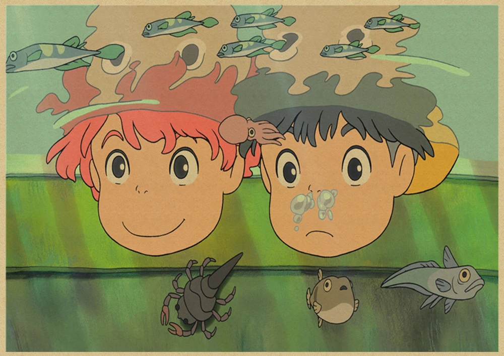 Ponyo на скале Хаяо Миядзаки крафт-бумага классический мультфильм фильм плакат домашний декор наклейка на стену