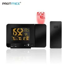Protmex проекционный будильник, PT3531B Цифровые Радиоуправляемые проекционные часы с метеостанцией, двойные сигналы