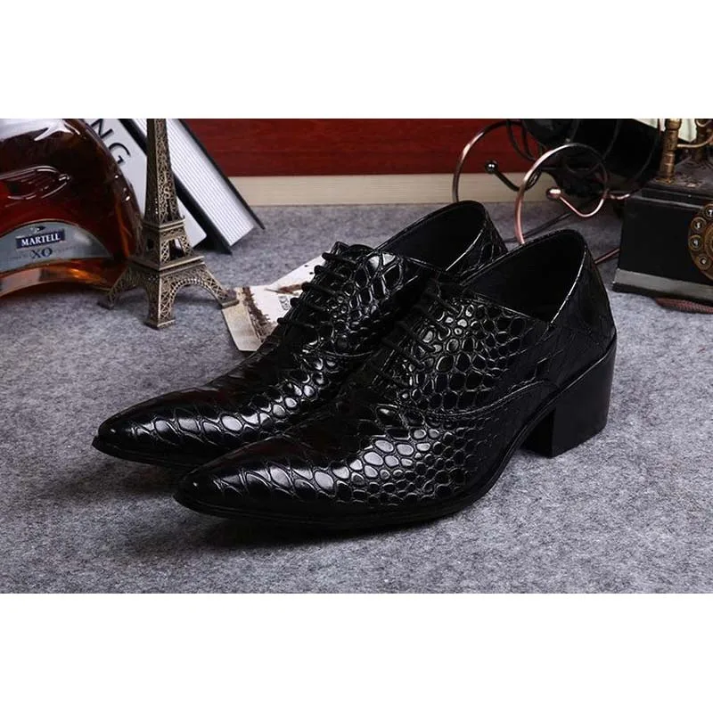 

2017 Men Thick High Heels Spring Dress Shoes Pointed Toe Business Formal Party Wedding Shoes Gentleman Lace-up Zapatillas Hombre
