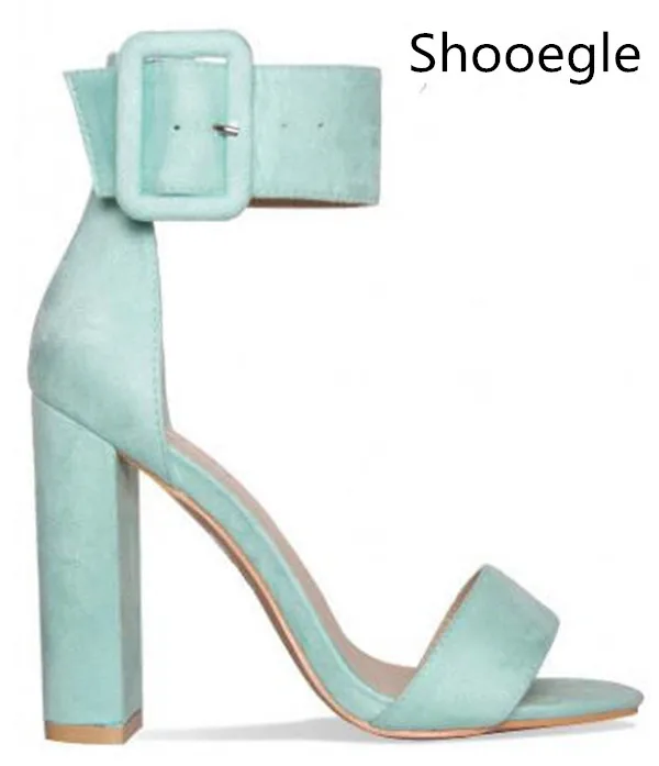 

Summer Pink Mint Green Nude Black Suede Women Sandals Open Toe Buckle Ankle Strap Block High Heels Party Dress Shoes Women