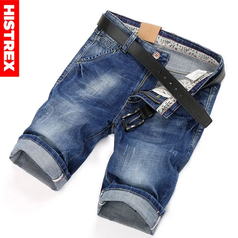 HISTREX, большие размеры, мужские джинсовые шорты с дырками, мужские короткие джинсы, Летние повседневные синие короткие джинсы, Короткие штаны размера плюс 36, 38, 40# HJU8L