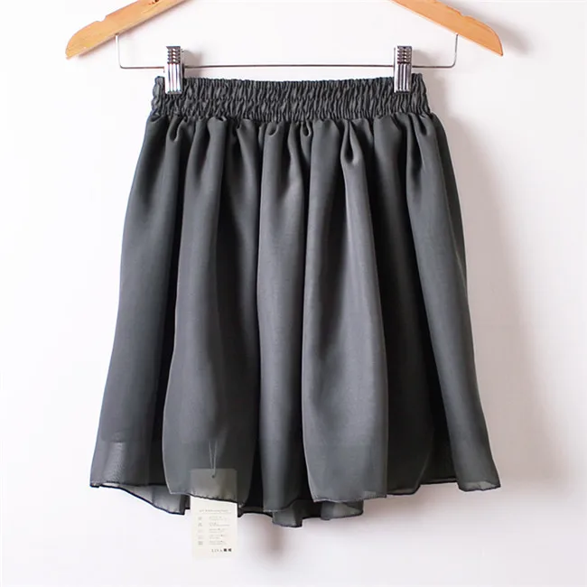 Женские юбки с высокой талией, 17 цветов, летняя пышная мини-юбка с оборками, короткая плиссированная юбка, Двухслойное бальное платье, шифоновая юбка - Цвет: W00234 dark gray