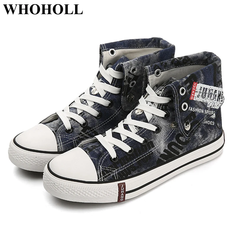 

New Women Canvas Shoes Unisex High Top Lace-up Sneakers Stylish Graffiti Design Student Flat Skate Footwear Breathable Anti-skid