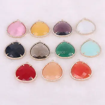 

12PCS Heart shape crystal stone pendant beads charms, facetd cat eye stone pendants charms