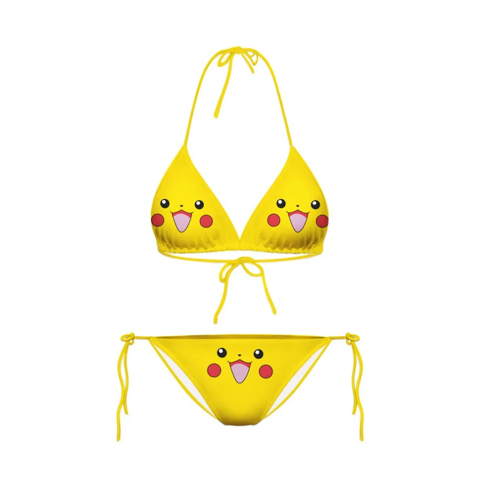

2016 NEW Pocket Monster Pikachu candy color printing Split Bikini cosplay anime Pokemon one piece Lacing Swimwear sexy lingerie