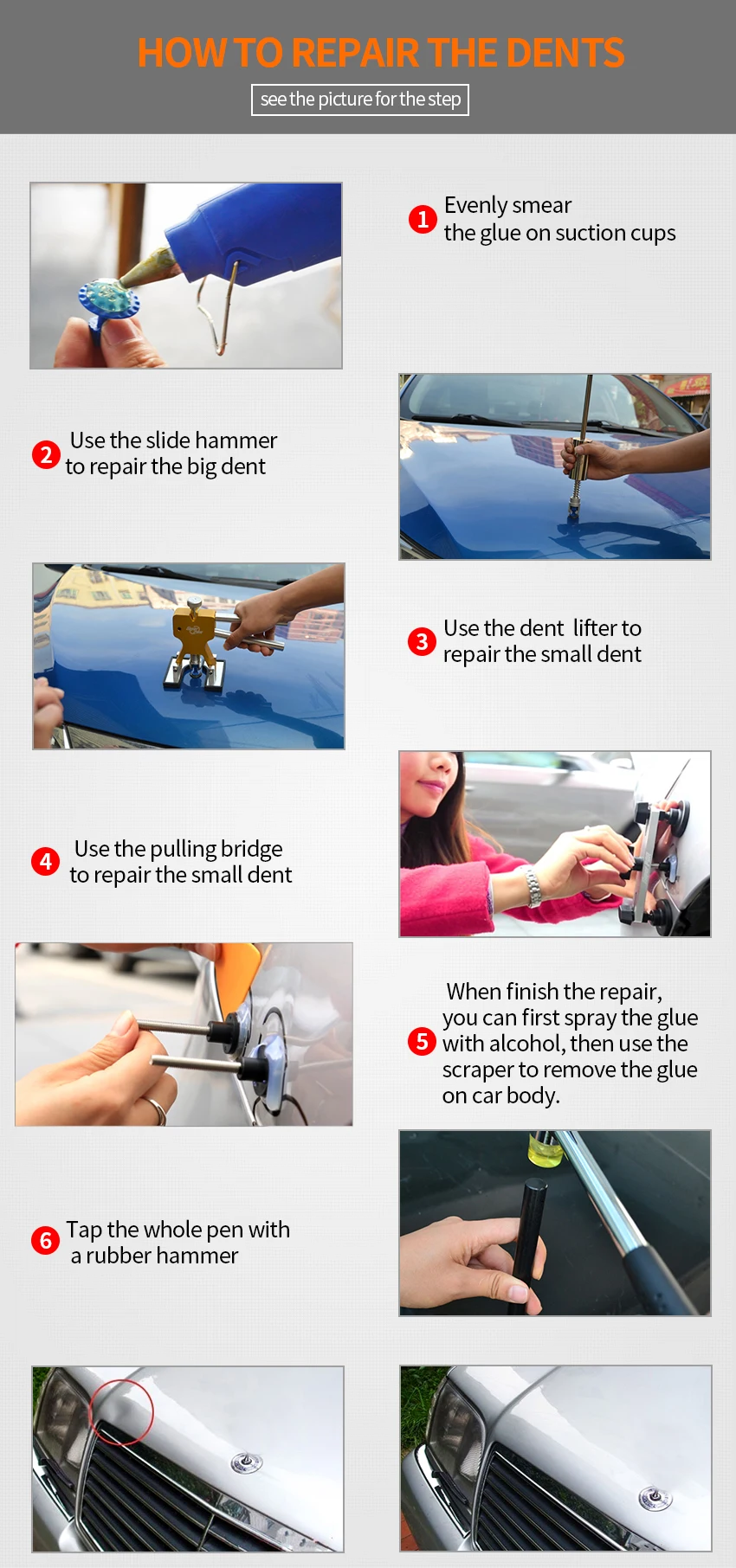 PDR Tools Car Paintless Dent Removal Tools High Quality Stainless Slide hammer Dent Puller Pulling Bridge glue gun hand tool kit