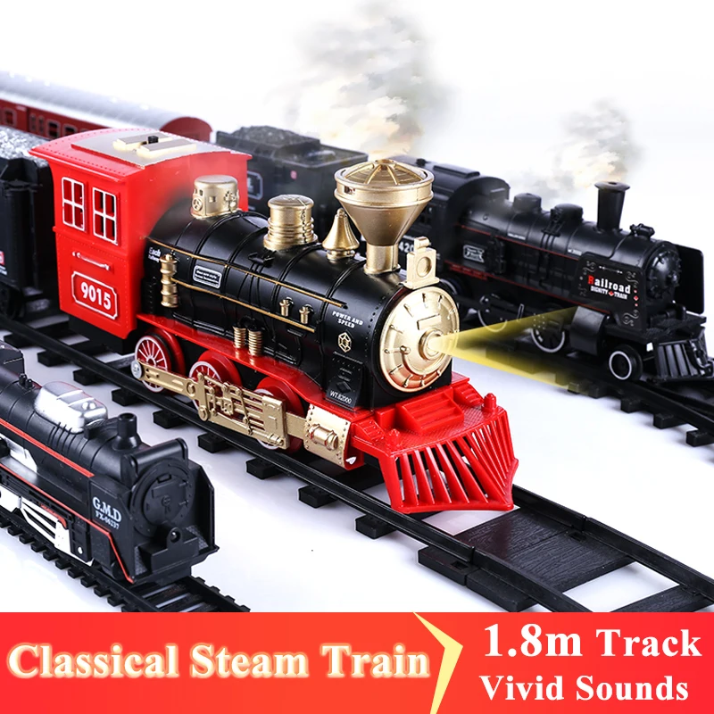 Simulation Electric Track Train Building Blocks Classical Locomotive Model Toy LED and Sound Retro Steam Train Toy For Children