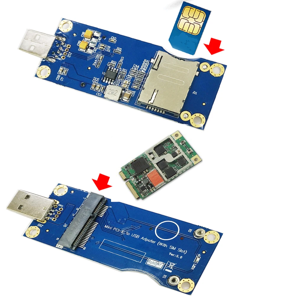 Мини PCI-E к USB адаптеру с слотом для sim-карты для WWAN модуль мини карта PCI-E к USB 2,0 Настольный ПК Поддержка SIM 6Pin 8Pin карта