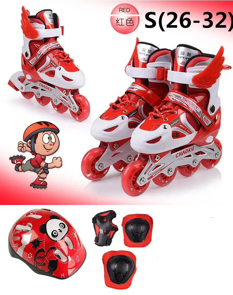 Регулируемые роликовые коньки для детей, детская обувь для роликов, скейтборда, 8 шт., мигающие светящиеся колеса, бесплатные ролики, шлем, защита - Цвет: Whole Flash Red --S