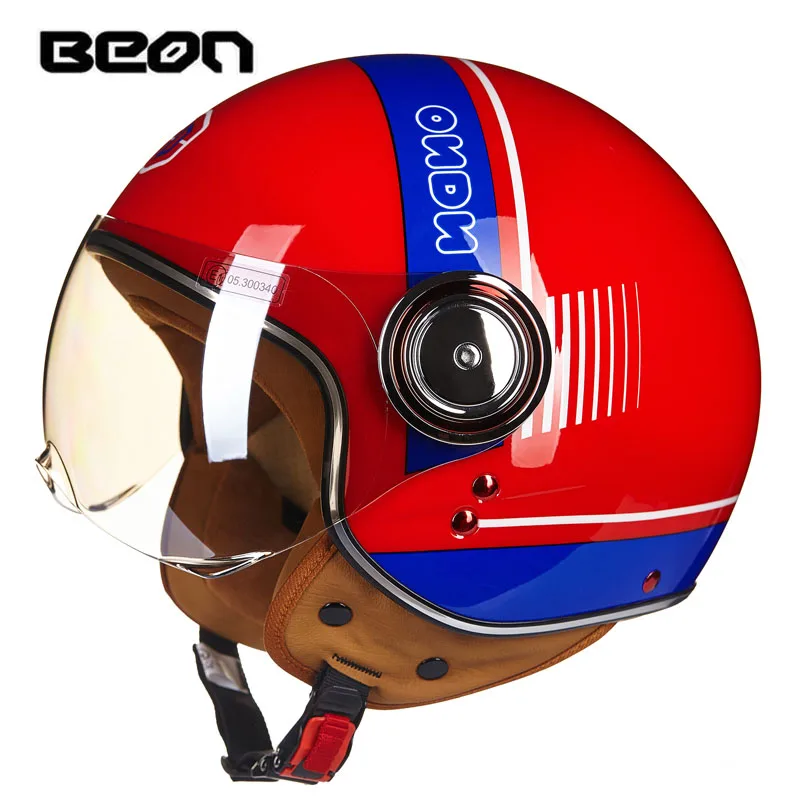 BEON 110B мотоцикл 3/4 открытый шлем Мотокросс скутера классический шлем Jet Винтаж Ретро головной убор ECE Casco ветрозащитный козырек - Цвет: 3