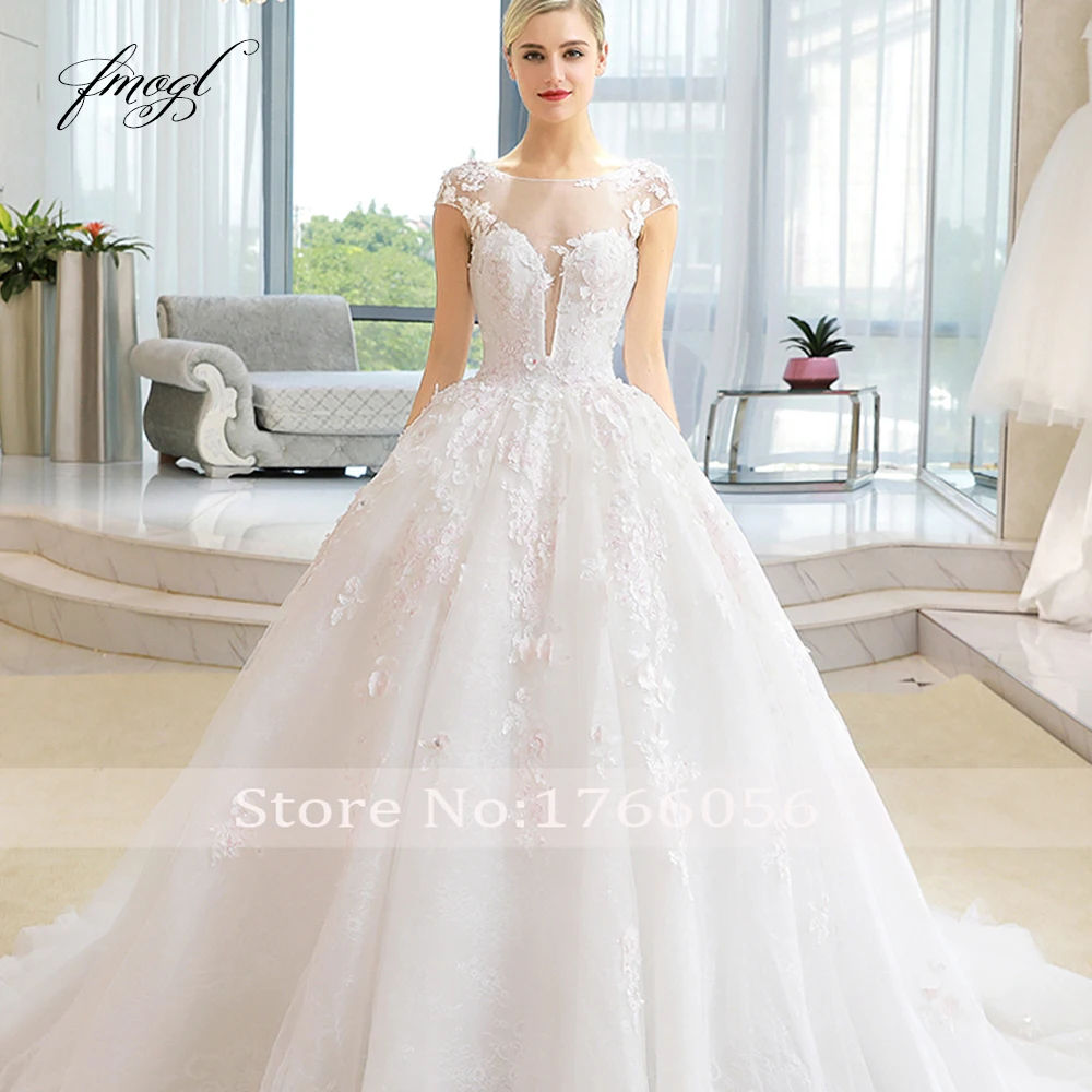Fmogl Vestido De Noiva Принцесса бальное платье Свадебные платья 2019 аппликации цветной бисер Часовня Поезд кружевное свадебное платье