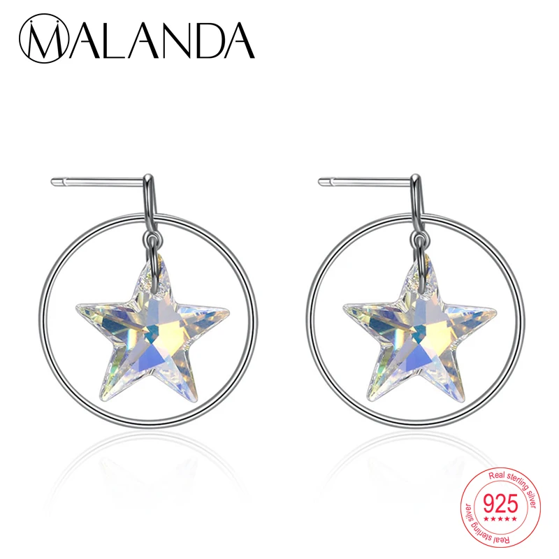 

MALANDA New 925 Sterling Silver Round Circle Sahpe Drop Earrings Crystal From Swarovski Dangle Earring For Women Fashion Jewelry
