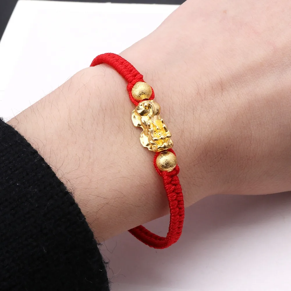 

Chinese Feng Shui Gold Pi Xiu Kabbalah Red String Bracelet Evil Eye Protection