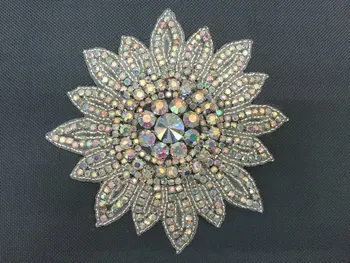 

DHL free High Quality Handmade sunflower Glass Crystal AB Rhinestone Appliques Patch Crystal beaded pearl applique-20pcs