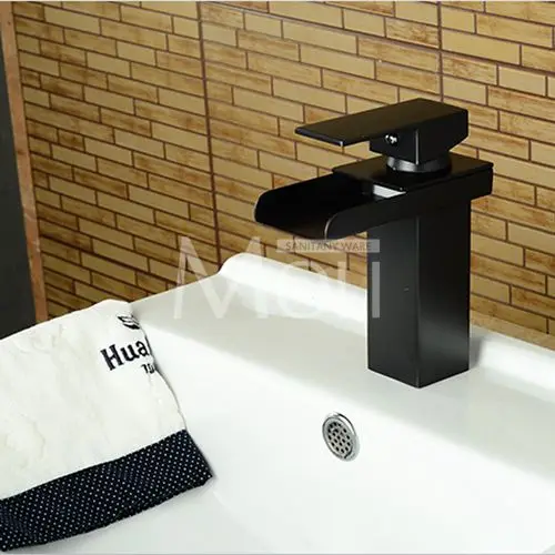 Черный смеситель для раковины для ванной комнаты, масляная бронза, Одноцветный латунный кран для умывальника с квадратным носиком, смеситель для водопада - Цвет: 501B
