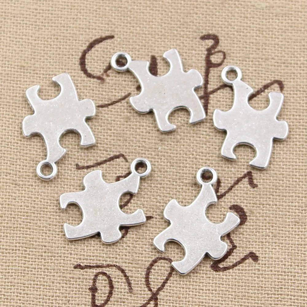 30Pcs Autism Awareness Puzzle Charms Antique Silver DIY Bracelet Making Findings