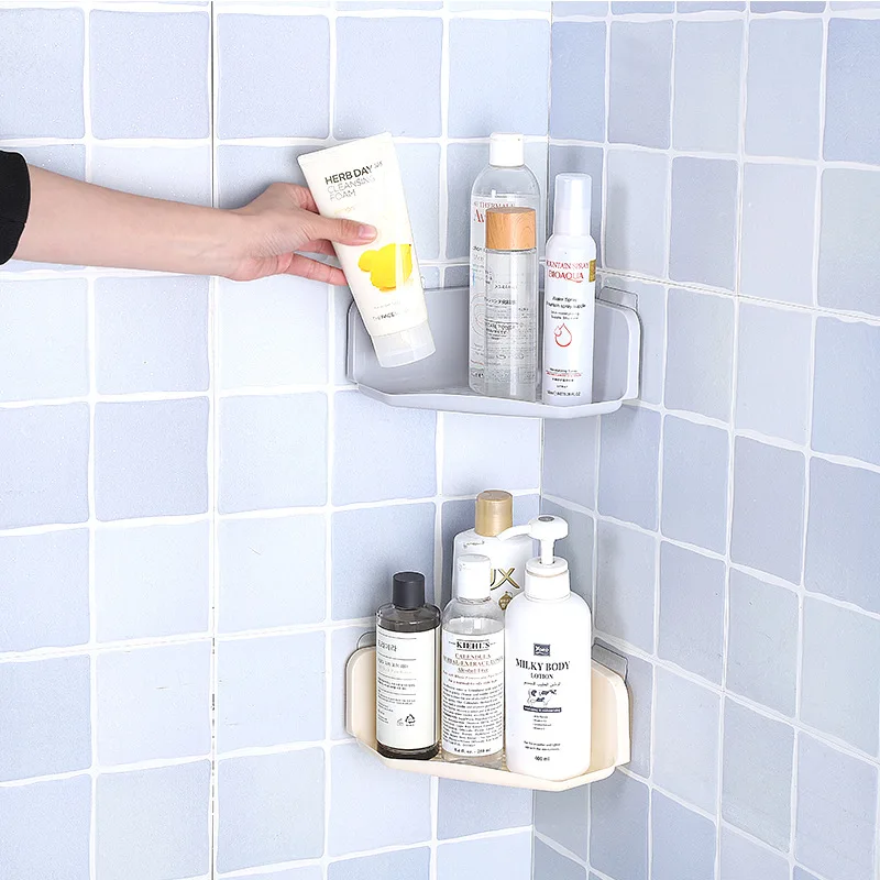 Plastic Suction Cup Shower Shelf Bathroom Kitchen Corner Storage Rack Organizer