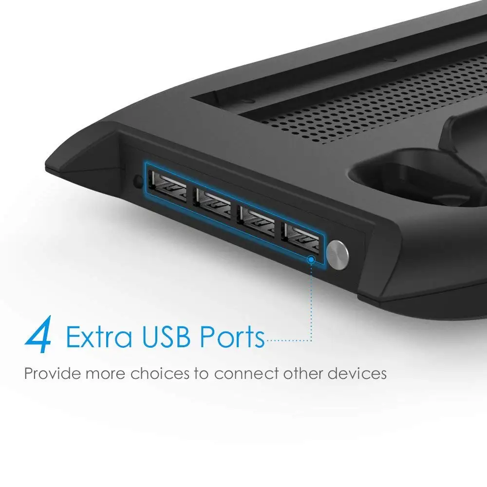 4 in 1 Vertical Stand for Xbox one S with 4 USB Ports Hub + Cooling Fan + Controller Charger Dock f