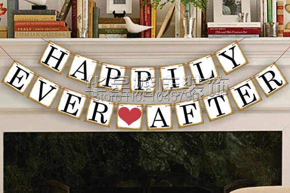 

Free Shipping 1 X HAPPILY EVER AFTER Bunting Banner Wedding Photo Booth Props Birthday Party Decoration Supplies