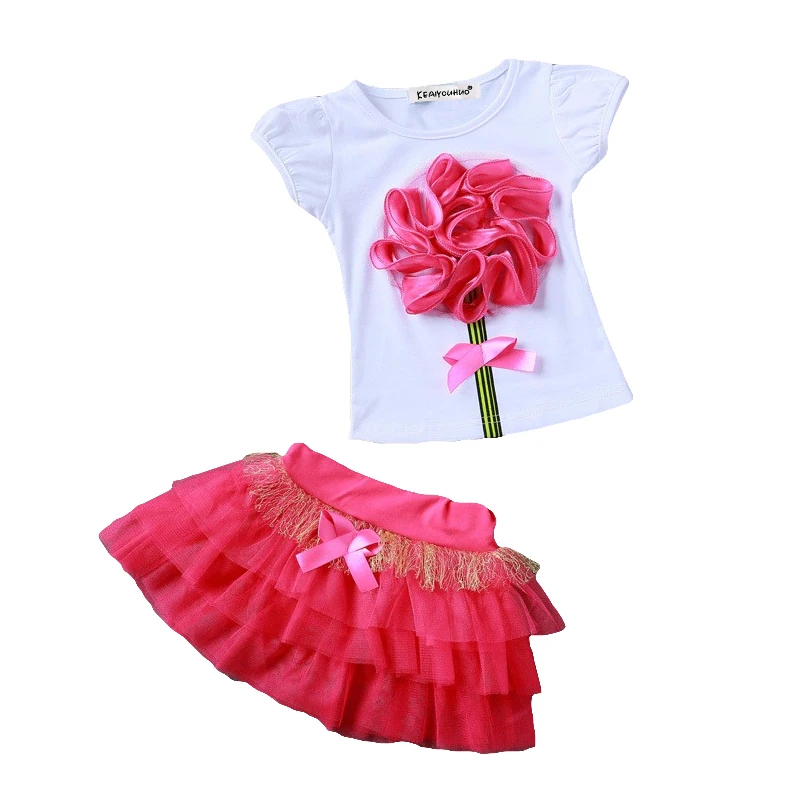 2-8 yrs New 2018 Summer Baby Girls Clothes Kids Suit 3D flower t-shirt+skirts 2pcs Kids Children Clothing Sets girls sport suit