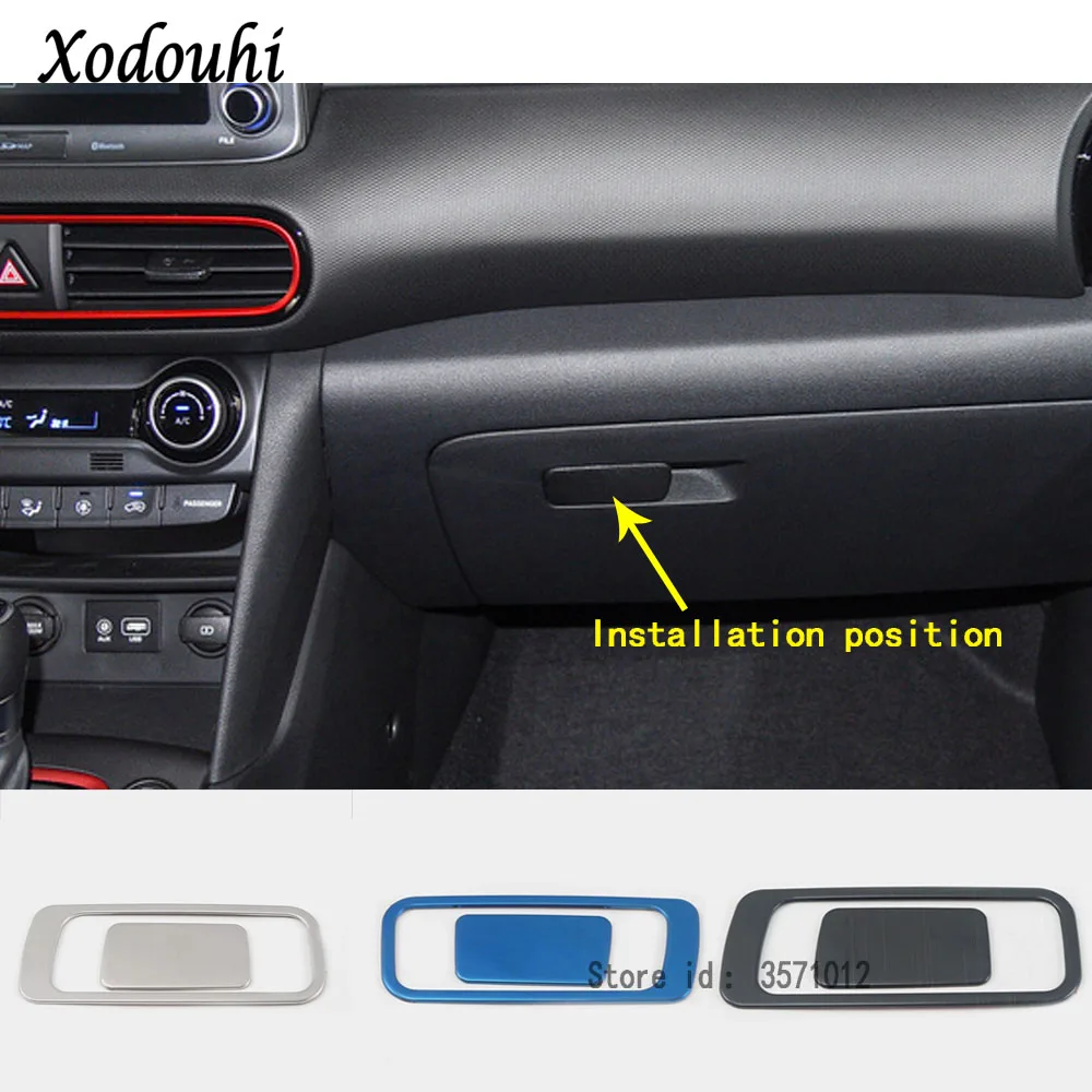 

For Hyundai Kona Encino Kauai 2017 2018 2019 Car sticker Stainless steel inner inside co-pilot glove handle bowl box front trim