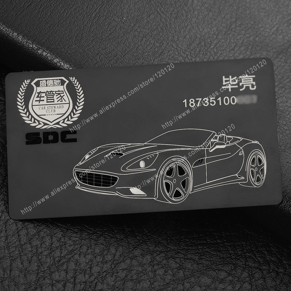 

Personalizing car laser cutout quality electrophoresis black stainless steel business metal card