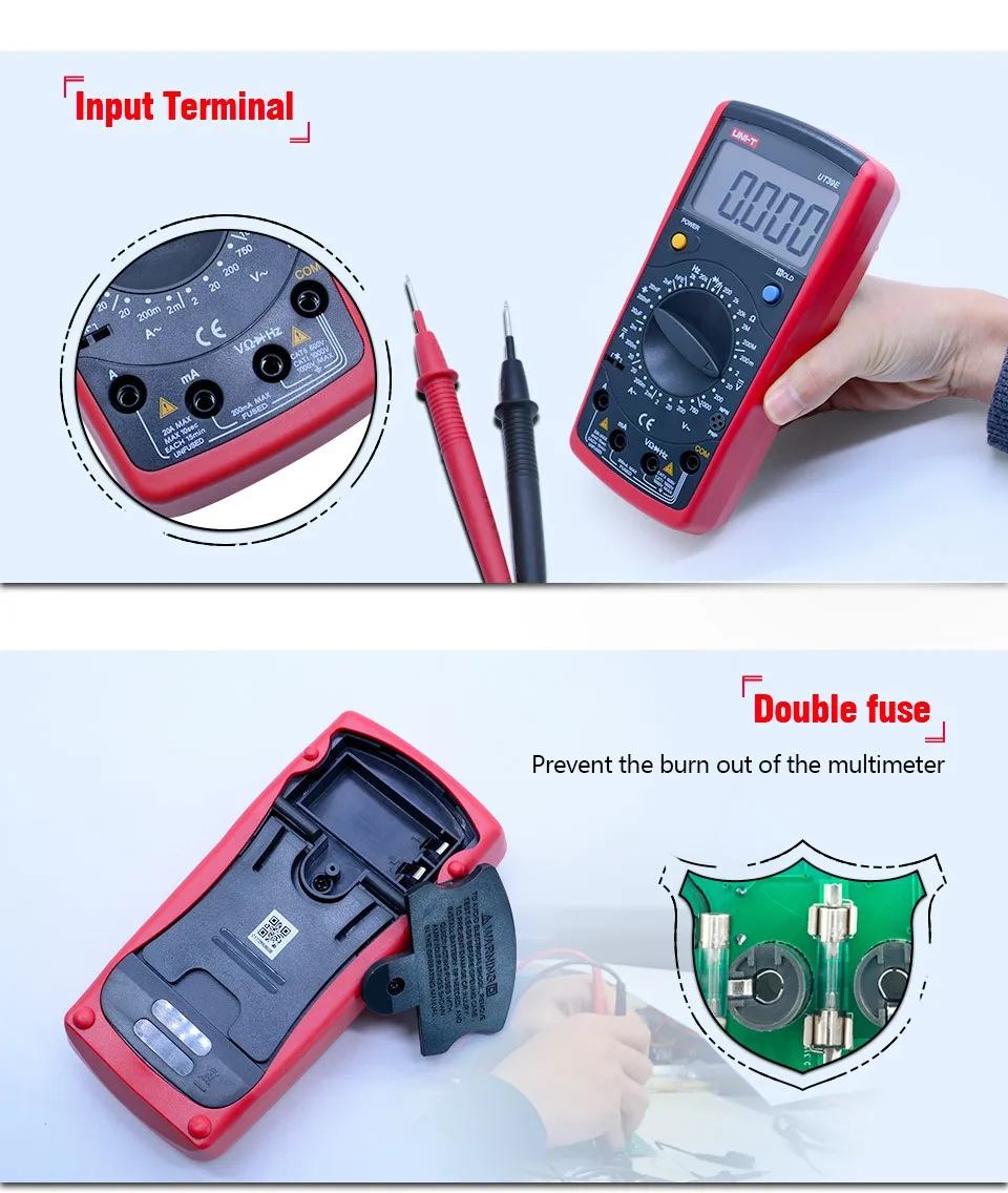 Цифровой мультиметр UNI-T UT39A/UT39B/UT39C/UT39E AC DC Ручной мультиметровый rms с ЖК-дисплеем