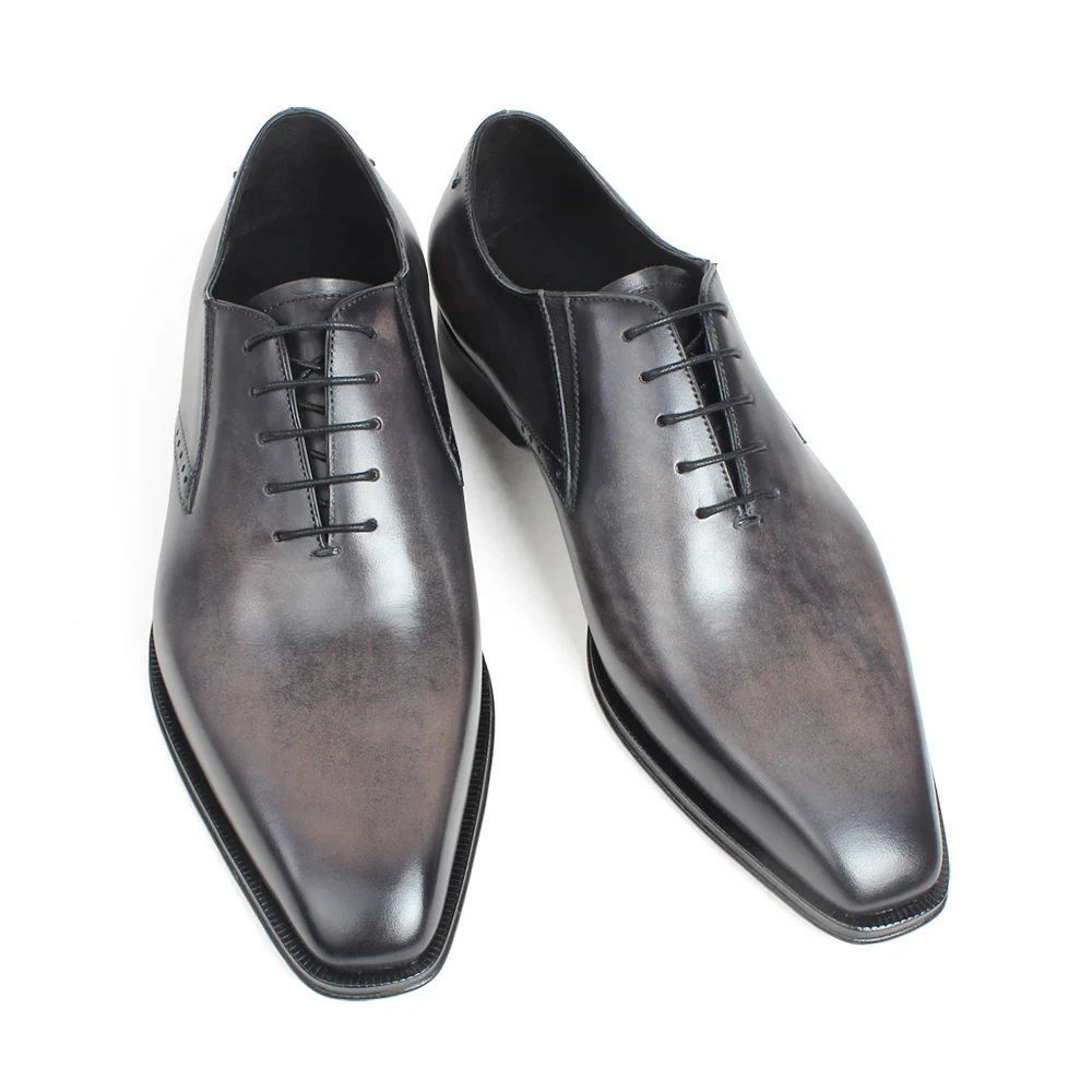 Gray Vestido Custom De Homens Dos Handmade Vikeduo Genuíno Preto Made Black Vaca Para Cinza Escritório Couro Oxford Casamento Blake Pátina Sapatos qxRavO