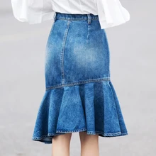 Джинсовые женские элегантные юбки с завышенной талией и неровными оборками, новинка