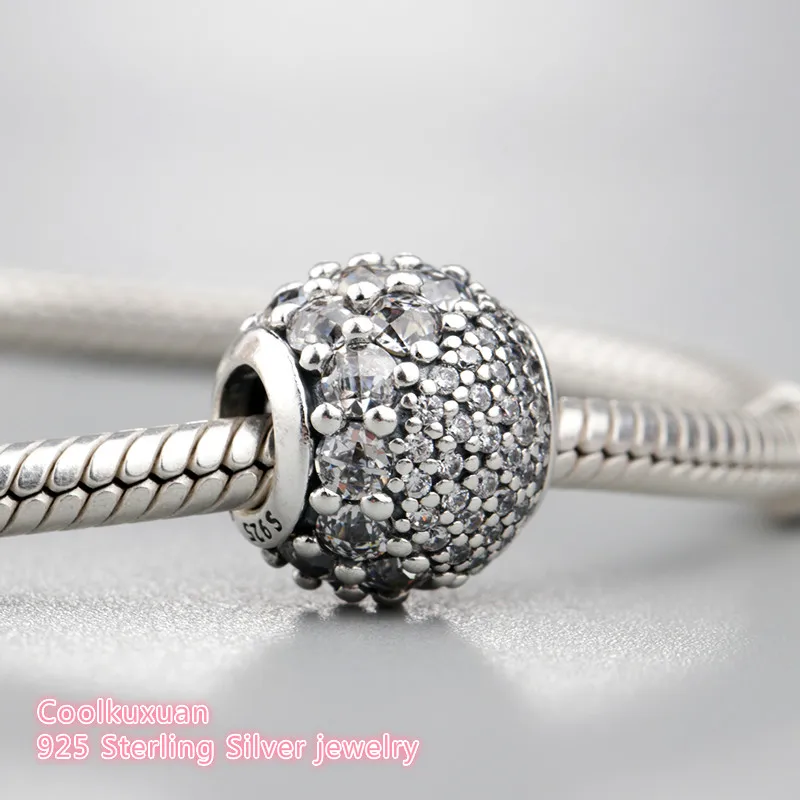 

2019 Spring 925 Sterling Silver Enchanted Pave Charm, Clear CZ Charm Beads Fit Original Pandora Charms Bracelet jewelry