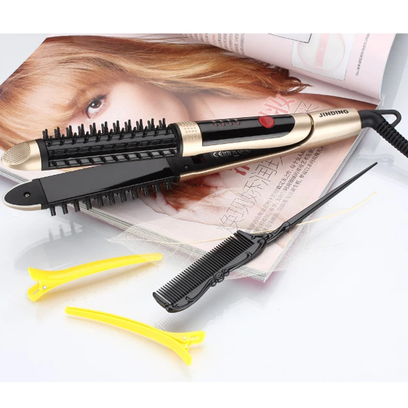 

2017.2 in 1 HAIR Straightener brush and Hair curling Iron.Universal voltage.With lock system.With prevent scalding comb