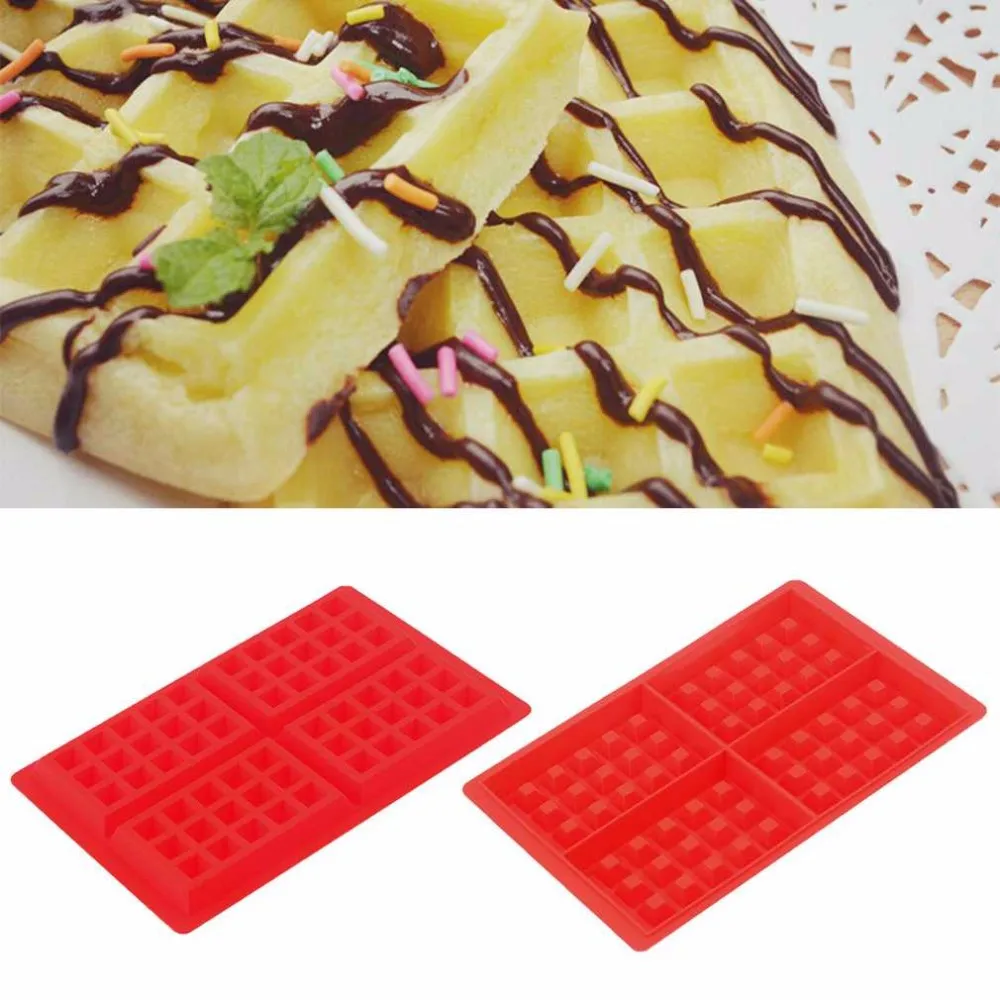 Eco-Friendly Safety 4-Cavity Waffles Cake Chocolate Pan Silicone Mold Baking Mould Bakeware Kitchen Baking& Pastry Tools