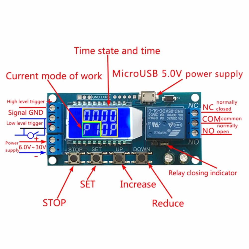 DC 6-30V Поддержка Micro USB 5V ЖК-дисплей таймер задержки цикла реле автоматизации