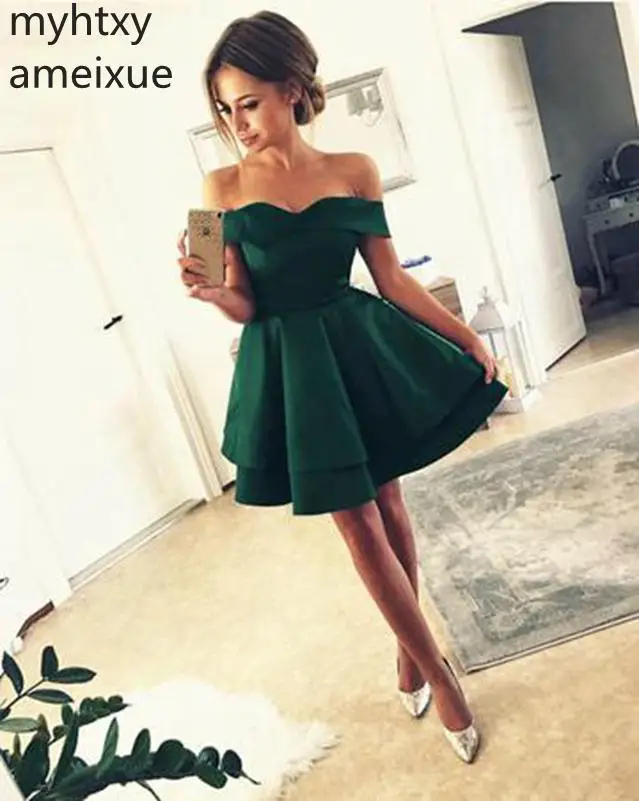 

New Sweetheart 2019 Tiered cheap Evening Dress Sleeveless Off Shoulder Knee lengtht Prom Custom Made Plus Size Custom Made Gown