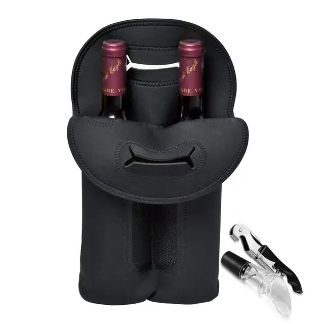 Two Bottle Wine Carrier Tote Bag, Insulated Wine Bottle Holder Keeps