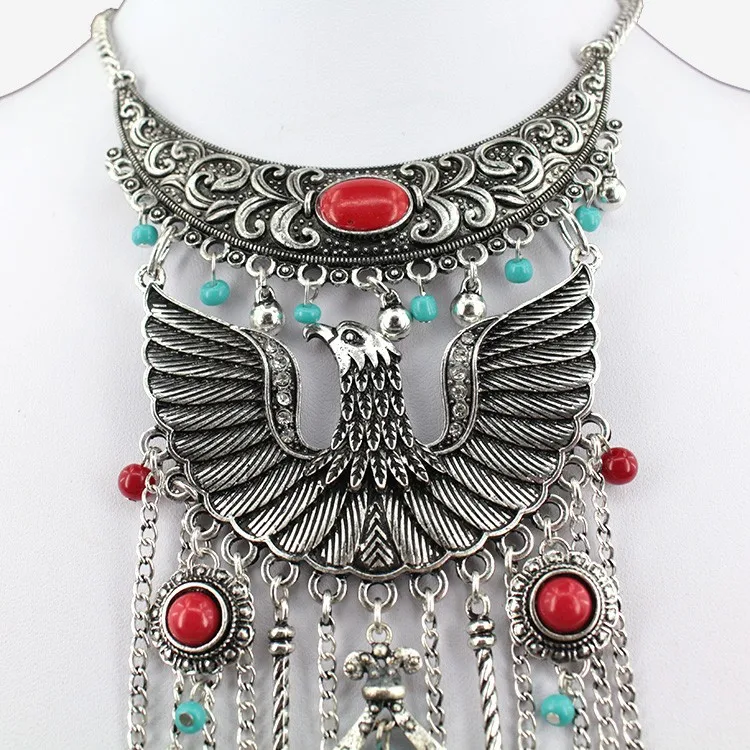 Мода чокер сплав массивные длинные богемные ожерелья и кулоны Винтаж Цыганский этнический Макси ожерелье для женщин ювелирные украшения