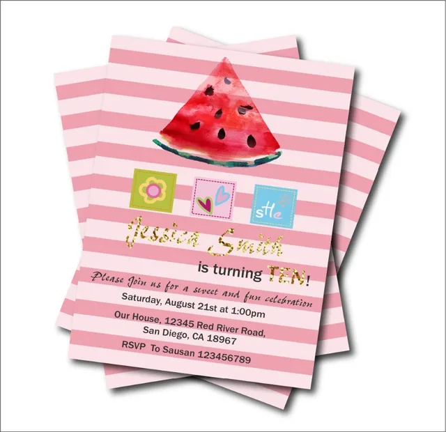 20pcs lot custom sweet watermelon birthday invitations girls baby watermelon invitations
