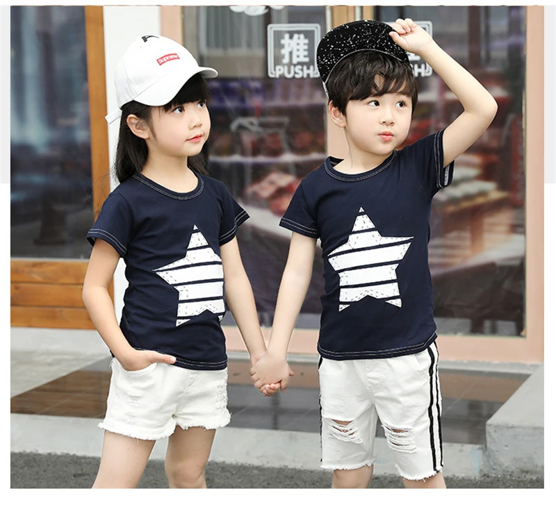 

Girl & Boy T-shirt Cartoon Tee Popular Hero Print Kids Baby Boy Tops Short Sleeve T-Shirt Summer Tee Striped Cute 3-8Y