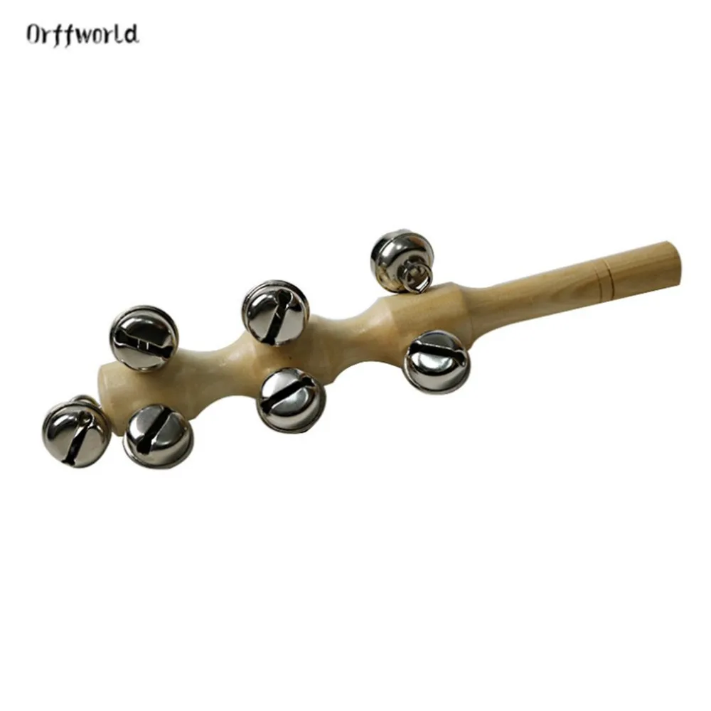 

Orff world 10 Bells Wooden Stick Jingle Bell Stick Hand Shake Bell Percussion Instrument Baby Kids Children Educational Toy New