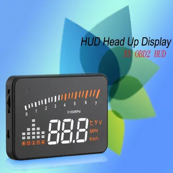 

Universal X5 Car HUD Head Up Display 3" Car-styling Overspeed Alarm Digital Windshield Projector OBD II EOBD Beep Sound on/off