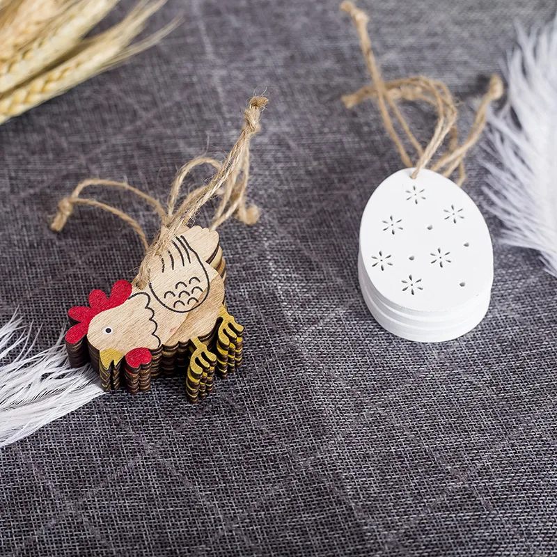 

8PCS Easter Decoration Wooden chick rabbit Easter egg hanging ornament diy decoration