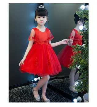 

Summer Lace short sleeve Girls Dresses for Kids Embroidered Pageant Flower Wedding Party Girl Dress Princess Ball Gown Dress